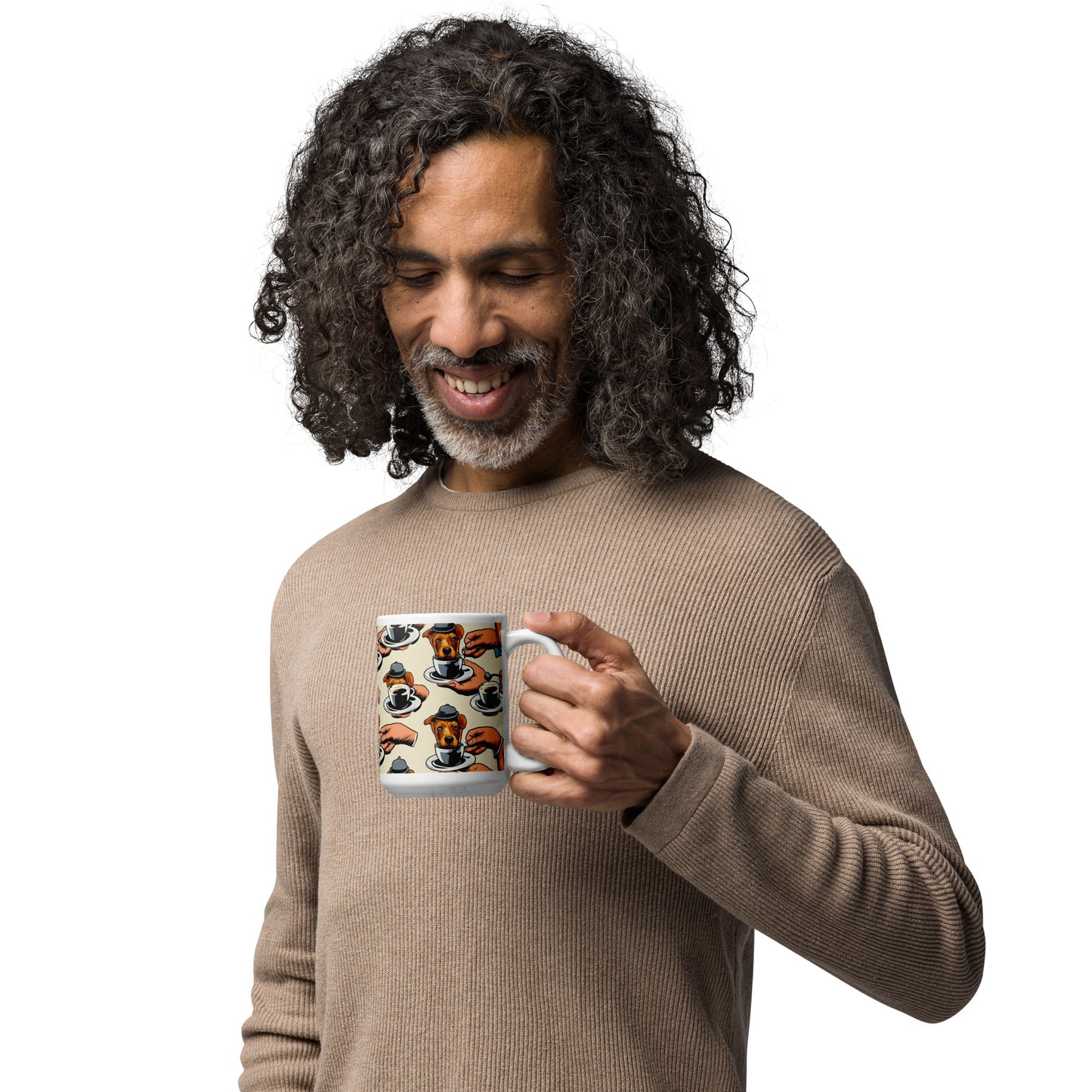 man enjoys coffee