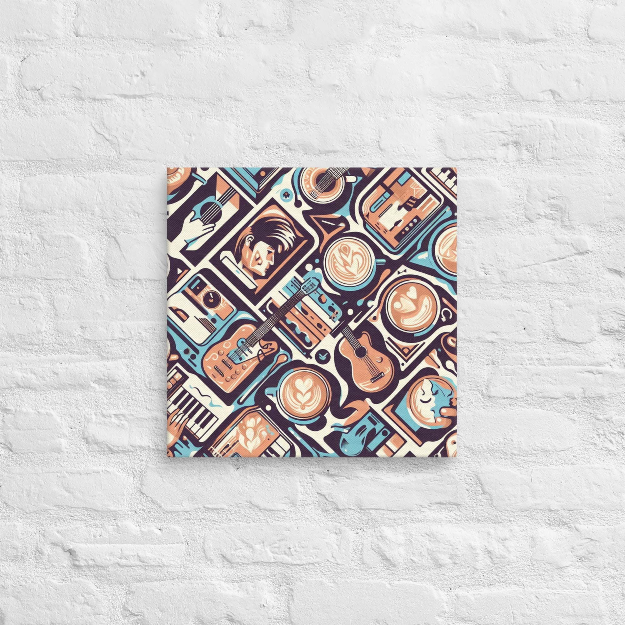 80s New Wave – Cubist Coffee & Music canvas on a white painted wall