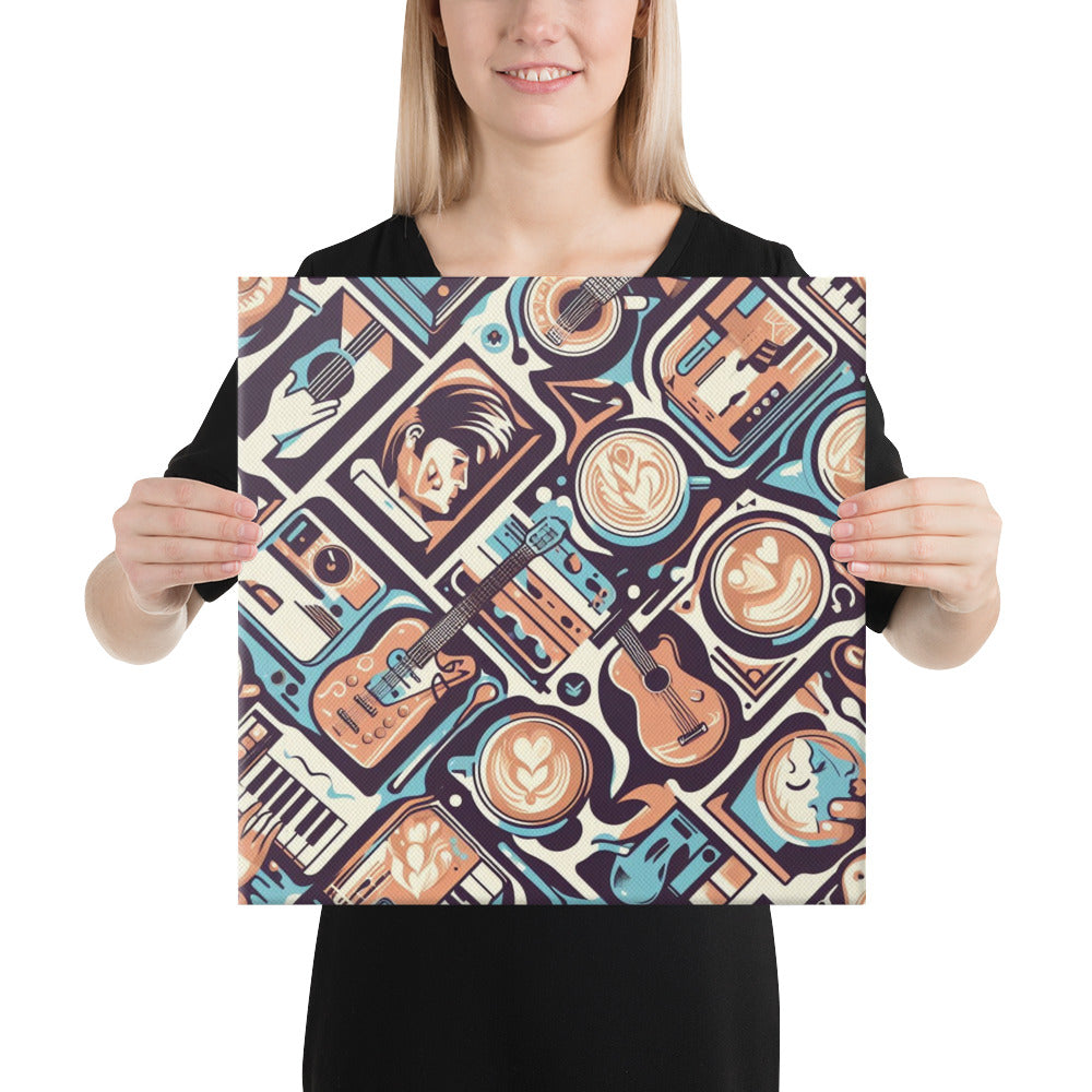 Person holding a colorful patterned artwork celebrating 80s New Wave music