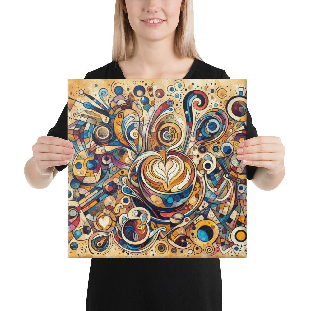 Person holding a Kandinsky Morning Coffee abstract art print with intricate designs.