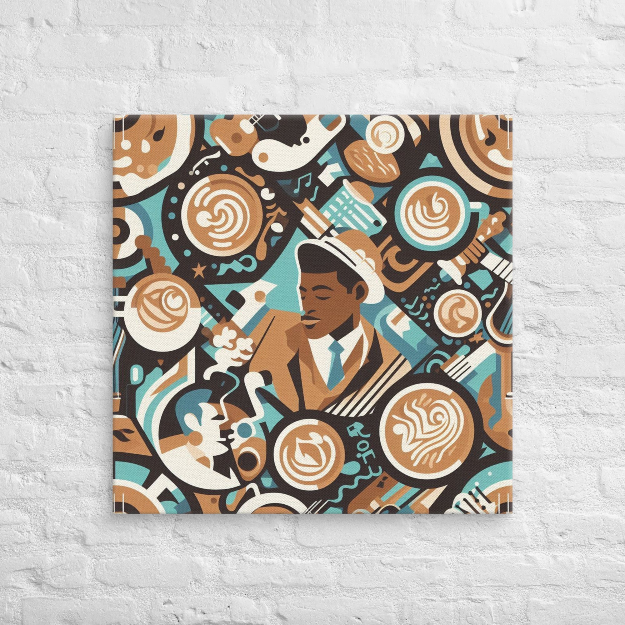 60s R&B – Cubist Coffee & Music artwork hung on a white painted wall