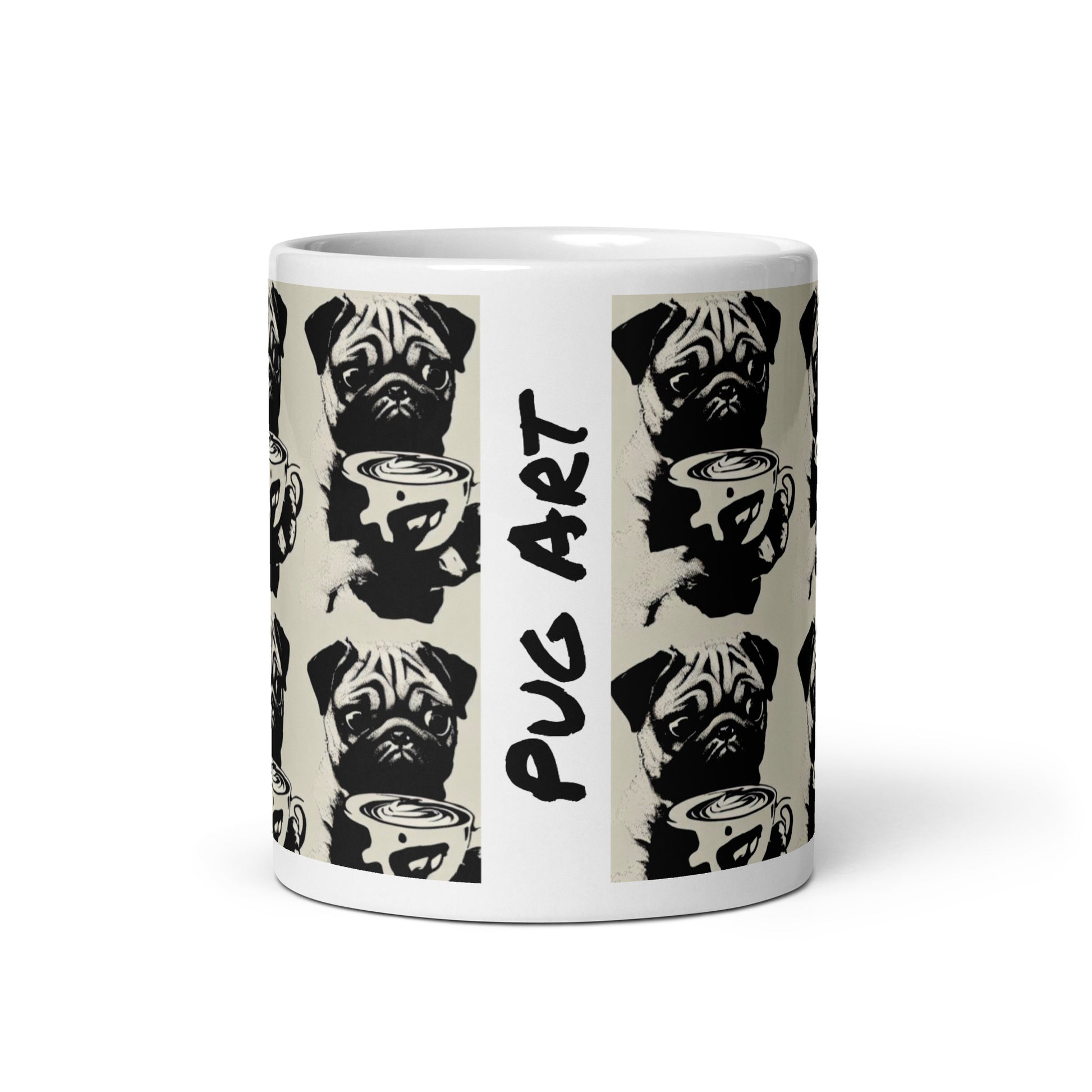 Pug art mug from the front