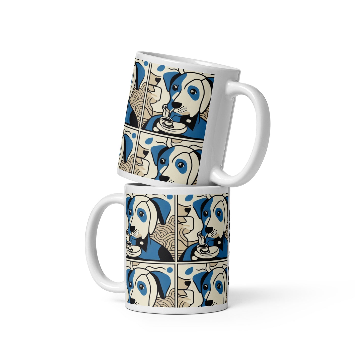 2 stacked dog art mugs