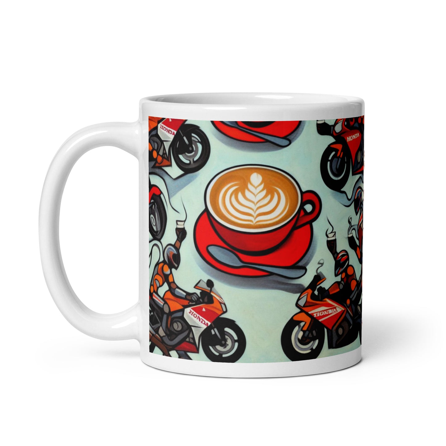 red coffee cup and motorbike