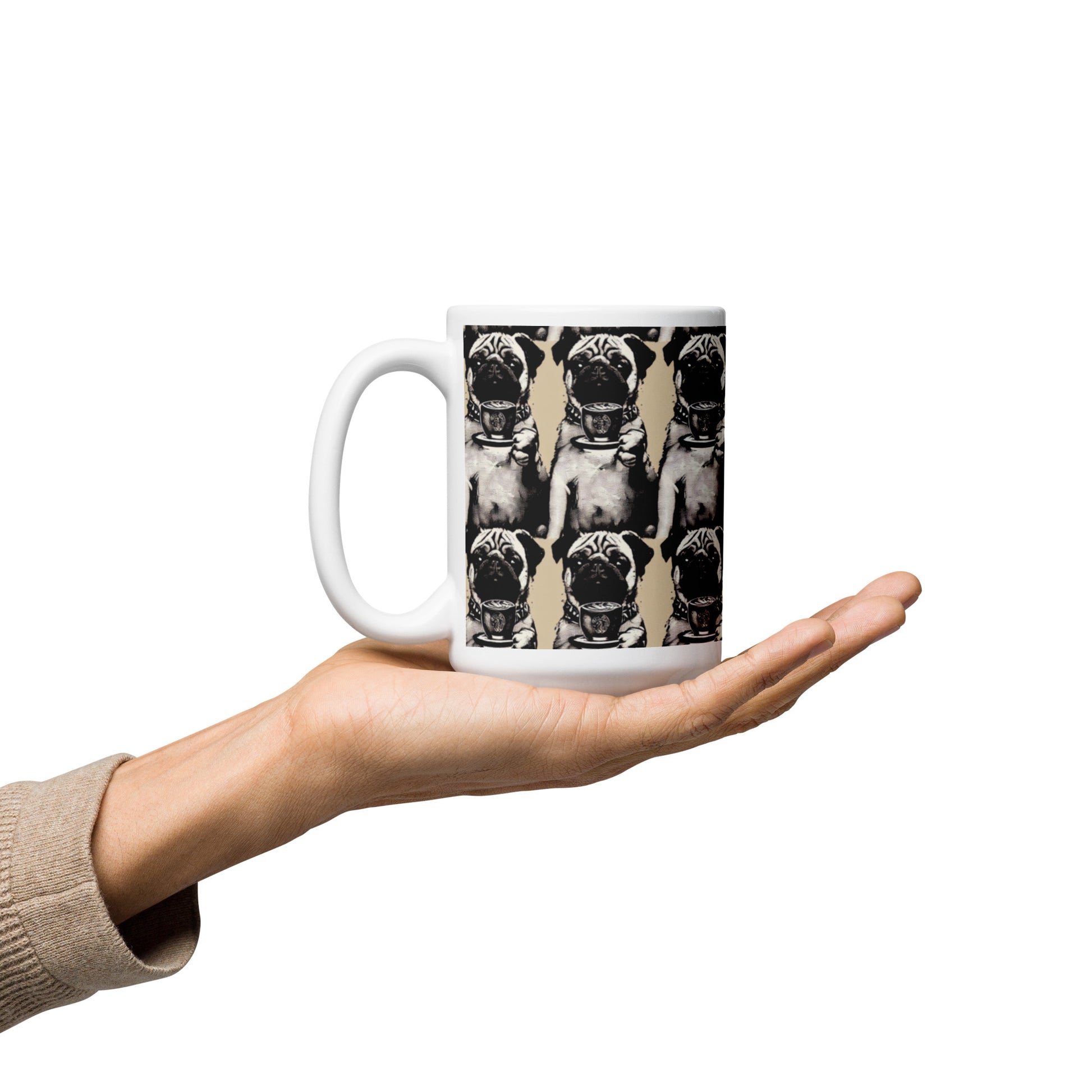 pug art mug on hand